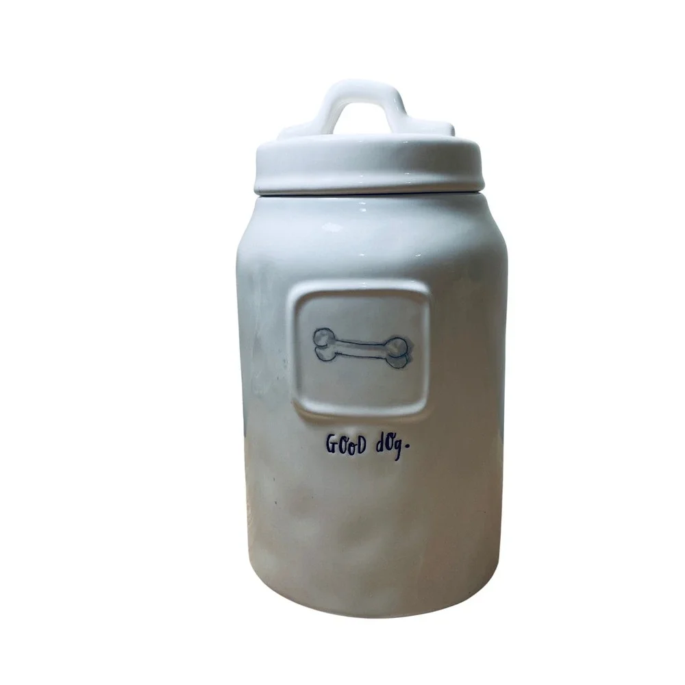 Rae Dunn Good Dog Ceramic Pet Treat Canister White Bone Stoneware Jar with Lid